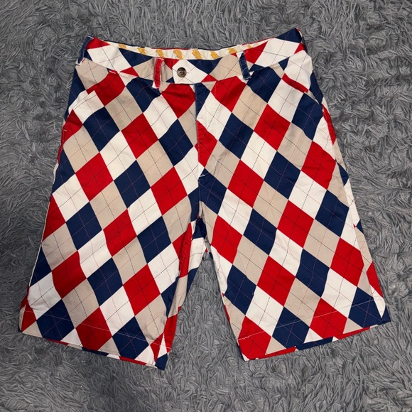 Loudmouth Other - Loudmouth Men’s Golf Argyle Diamond Bermuda Flat Front Shorts 34 Red White Blue